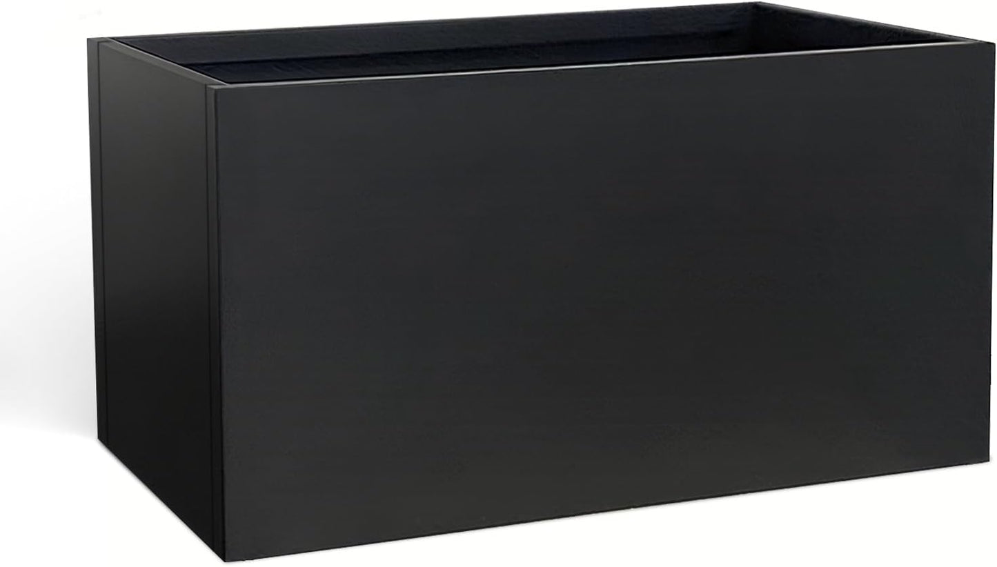 Galvanized Steel Planter Black Metal Outdoor Planter Powder Coated 32" x 12" x 16" Pot Metallic Heavy Pot Indoor & Outdoor, Commercial & Residential (L32 x W12 x D16, Black)