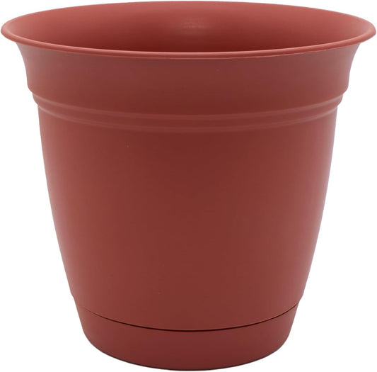 The HC Companies Eclipse Round Planter with Saucer - Outdoor & Indoor Plant Pot with Drainage Holes - Lightweight, UV-Resistant Plastic Pots for Plants, Flowers & Herbs (8" Clay, Pack of 1)