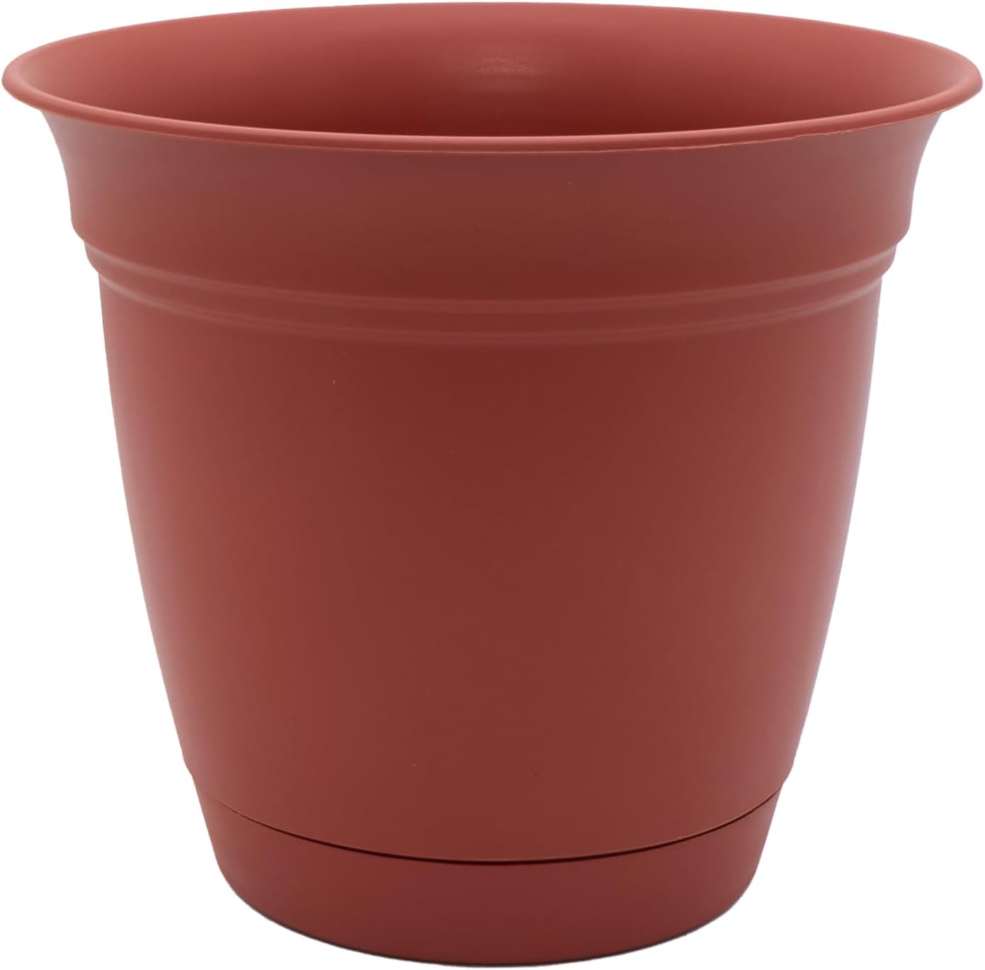 The HC Companies Eclipse Round Planter with Saucer - Outdoor & Indoor Plant Pot with Drainage Holes - Lightweight, UV-Resistant Plastic Pots for Plants, Flowers & Herbs (12" Clay, Pack of 1)