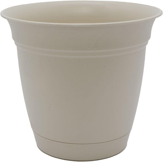 The HC Companies Eclipse Round Planter with Saucer - Outdoor & Indoor Plant Pot with Drainage Holes - Lightweight, UV-Resistant Plastic Pots for Plants, Flowers & Herbs (16" Cottage Stone, Pack of 1)