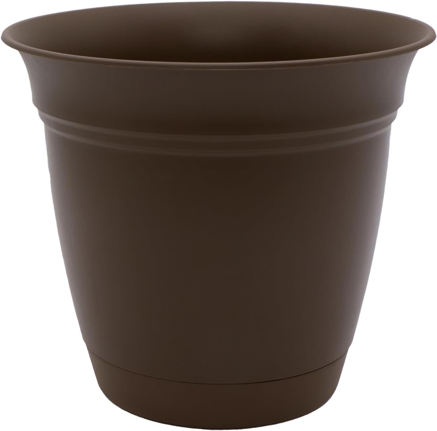 The HC Companies Eclipse Round Planter with Saucer - Outdoor & Indoor Plant Pot with Drainage Holes - Lightweight, UV-Resistant Plastic Pots for Plants, Flowers & Herbs (10" Chocolate, Pack of 1)