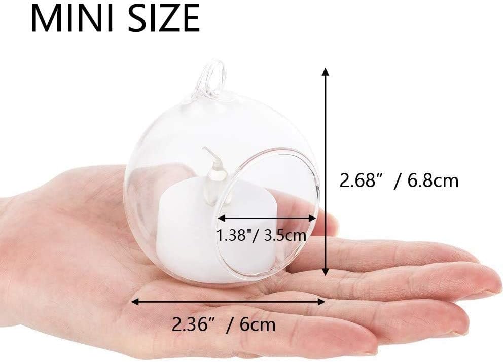 Sziqiqi Hanging Glass Globes Orbs Tea Light Candle Holders with Flameless LED Tealight for Wedding Ornaments, Wedding Birthday Christmas Party Centerpiece Accessory 2.36inch 30pcs +6 Extra