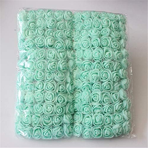 Foam Rose Fake Flowers for Crafts 144 pcs 2 cm Mini Wreaths Artificial Flower Bouquet Multicolor Rose Flower Wedding Scrapbooking Decoration Rose Fake Flower(Mint Green)