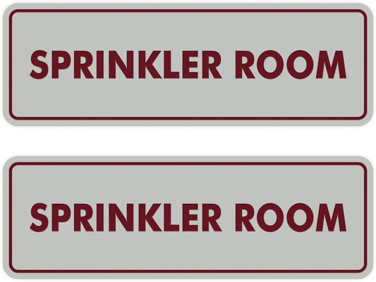 Signs ByLITA Standard Sprinkler Room Sign (Light Grey/Burgundy) - Small 2 Pack