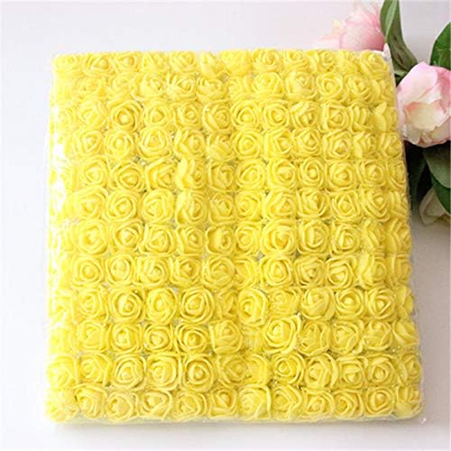 Foam Rose Fake Flowers for Crafts 144 pcs 2 cm Mini Wreaths Artificial Flower Bouquet Multicolor Rose Flower Wedding Scrapbooking Decoration Rose Fake Flower(Yellow)