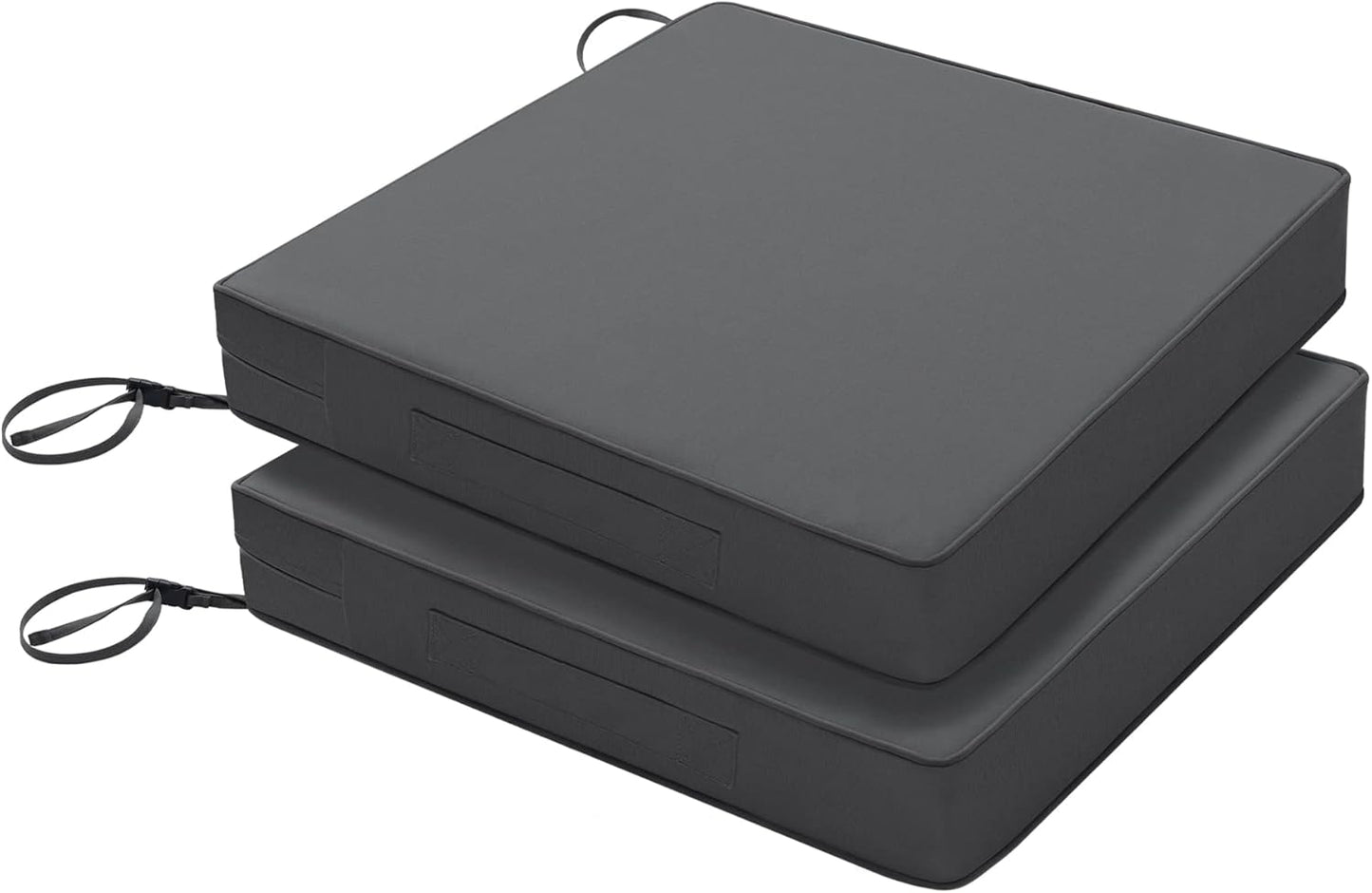 Favoyard Patio Chair Cushions 17 x 16 x 2 Inch Waterproof Outdoor Seat Cushions for Patio Furniture 3-Year Color Fastness Garden Sofa Couch Pads with Handle & Adjustable Straps Set of 2, Dark Grey