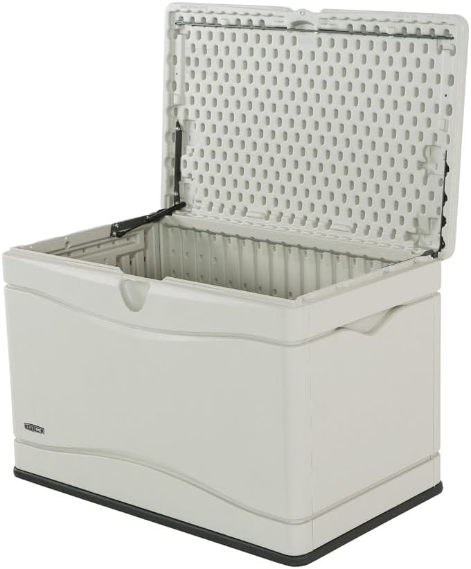 LIFETIME 60059 Black Bottom & Desert (Tan) Sides and Lid Outdoor Storage Box-80 Gal, 80 Gallon, Desert Sand