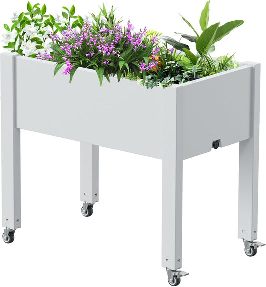 Horticulture Raised Garden Bed with Legs, Divisible Raised Resin Planter Box for Backyard, Patio, Balcony, with 4 Legs, 4 Swivel Lockable Wheels(Ashen,30.04 * 17.72 * 28.9)