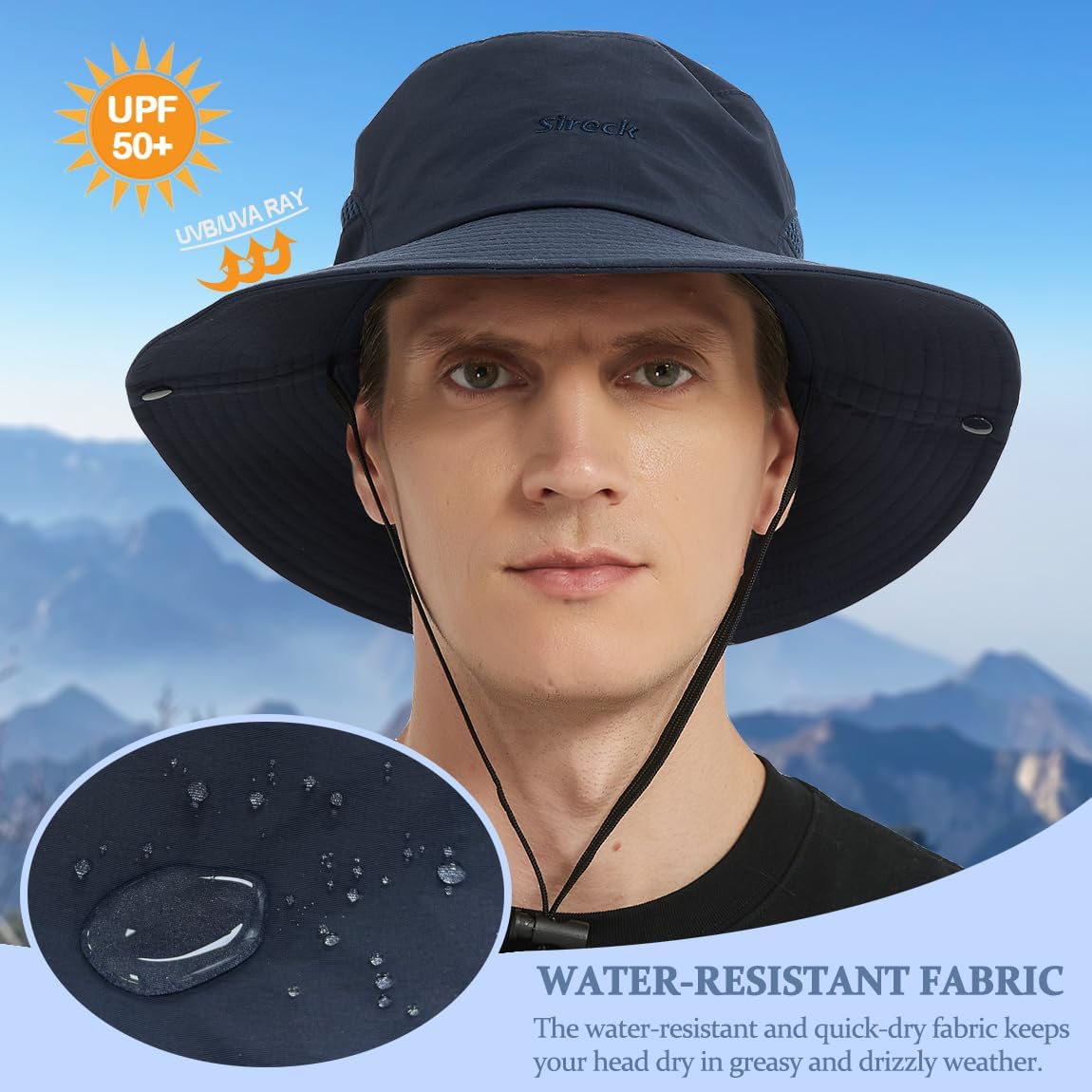 Fishing Hat, UPF50+ Wide Brim Sun Hat for Men Women, UV Protection Hiking Beach Bucket Hats Summer Safari Hat