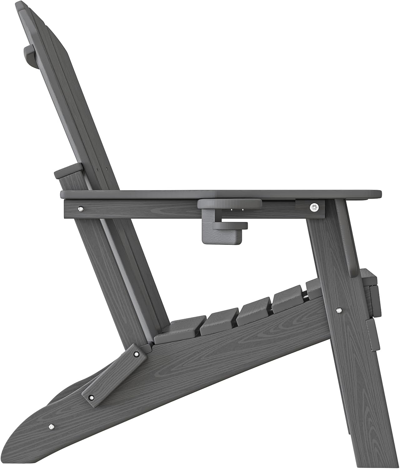 Folding Adirondack Chair - Extended Ergonomic Backrest, Cup Holder - Easy Assembly - Durable HDPE Plastic, Weather Resistant & Maintenance-Free - Lawn, Patio, Deck Supports 400lbs Grey