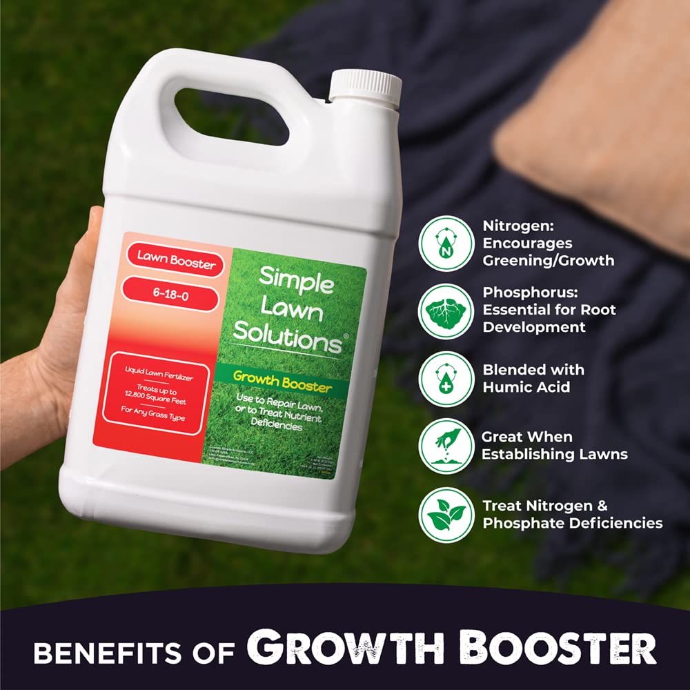 Extreme Grass Growth Lawn Booster- Liquid Spray Concentrated Starter Fertilizer with Humic - Any Grass Type- Simple Lawn Solutions (1 Gallon)