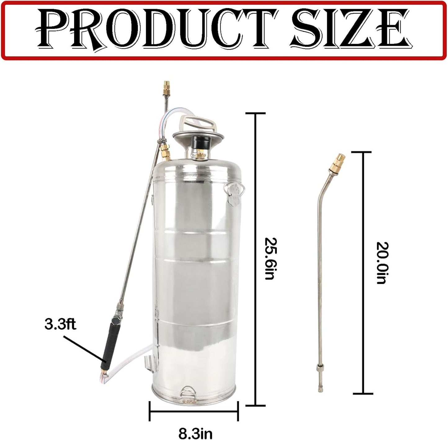 Hand Pump Sprayer Stainless Steel Sprayer for Indoor and Outdoor 3.5 Gallon Sprayer 20 in Wand 3.3 FT Hose