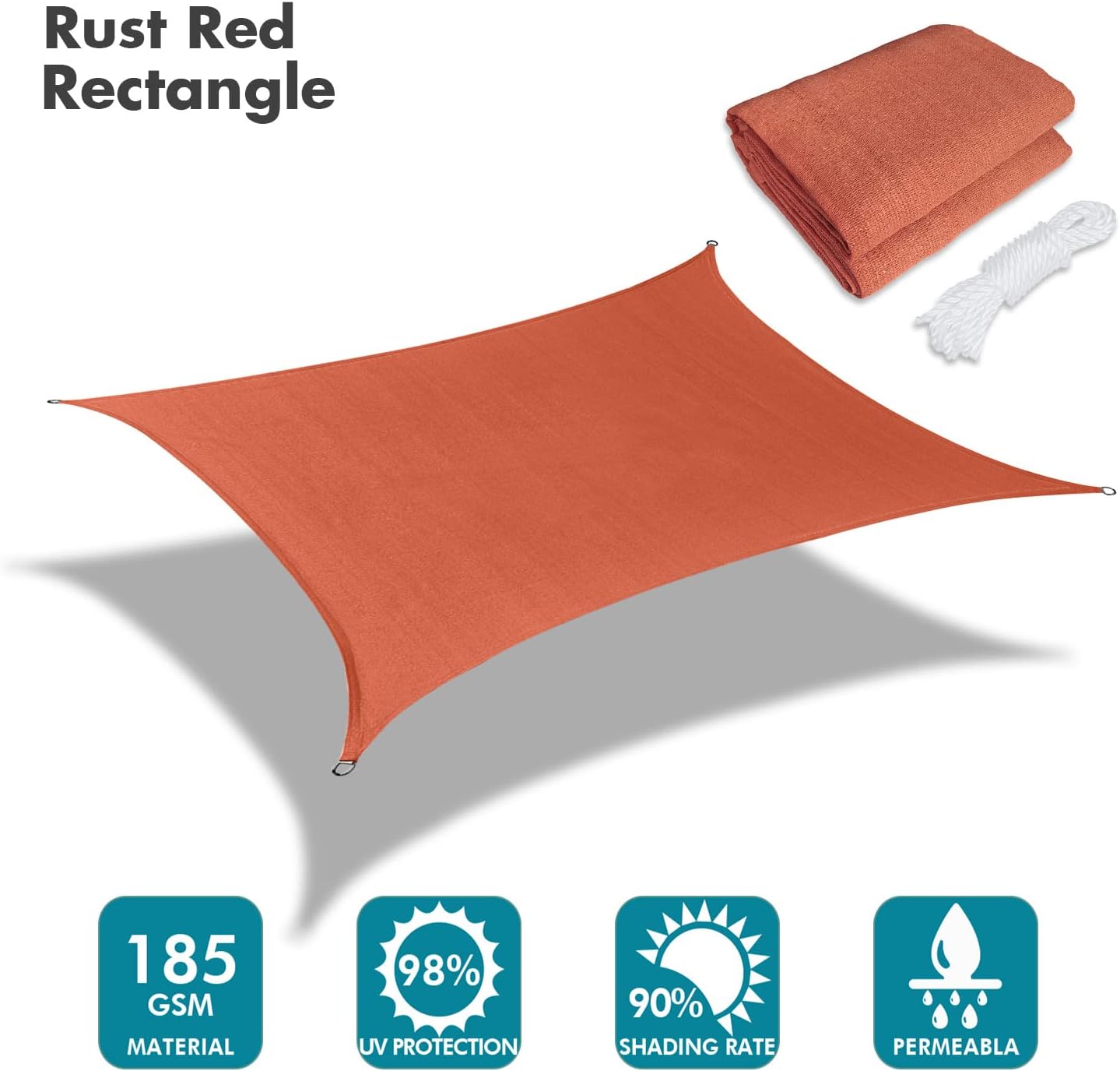 KANAGAWA 16'X16' Rust Red Custom Size Sun Shade Sail Square UV Block Canopy Cover for Patio Backyard Lawn Garden Outdoor (Customized Available)