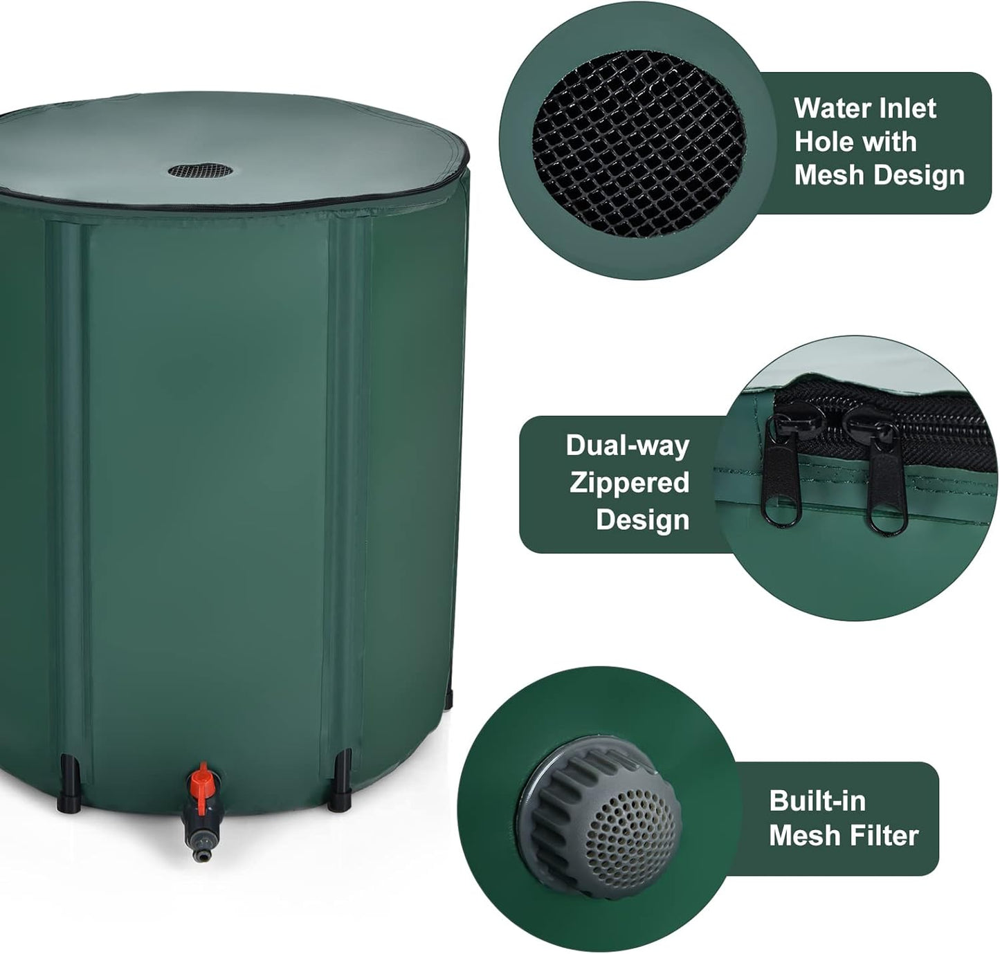 Happygrill 60 Gallon Collapsible Rain Barrel, PVC Rain Water Collection Barrel with Spigot Water Storage Container & Top Mesh, Portable Rain Barrels to Collect Rainwater from Gutter for Garden Lawn