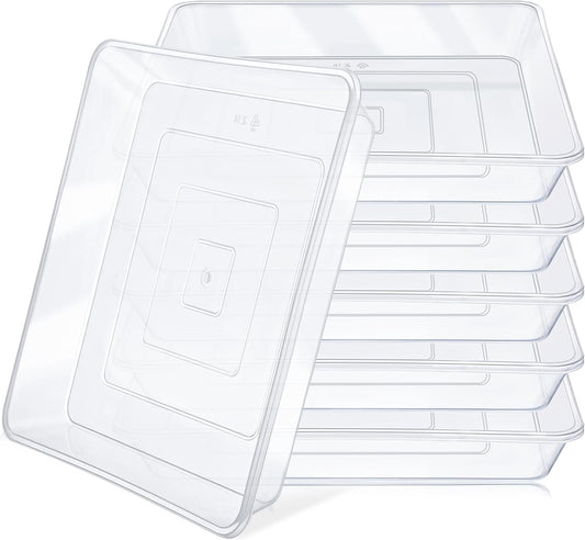 GREANER 14 Inch of Plastic Plant Saucer, 6 PCS Durable Plant Trays for Indoors, Square Plant Water Dray Tray, Plant Water Catcher Drip Dishes, Clear Drip Trays for Indoors & Outdoor Plants