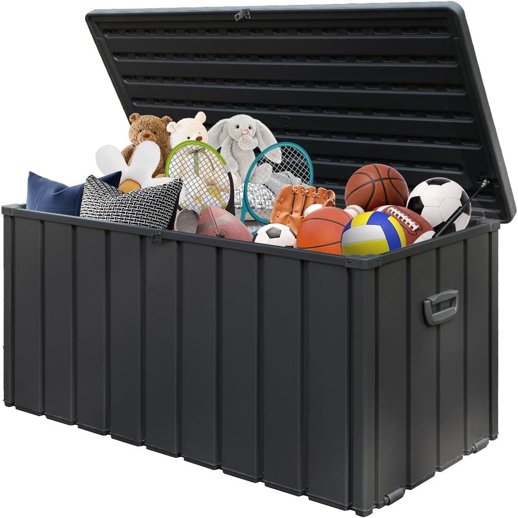 Domi 120-Gallon Outdoor Storage Box – Waterproof, Lockable Storage Cabinet with Resin Lid for Patio Furniture, Garden Tools & Pool Supplies – Large Metal Storage for Cushions, Toys & More