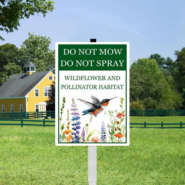 Do Not Mow Do Not Spray Wildflower and Pollinator Habitat Yard Sign With Stakes 8X12 inches Rustproof Reflective Aluminum Pollinator Friendly Garden Sign Stand Outdoor