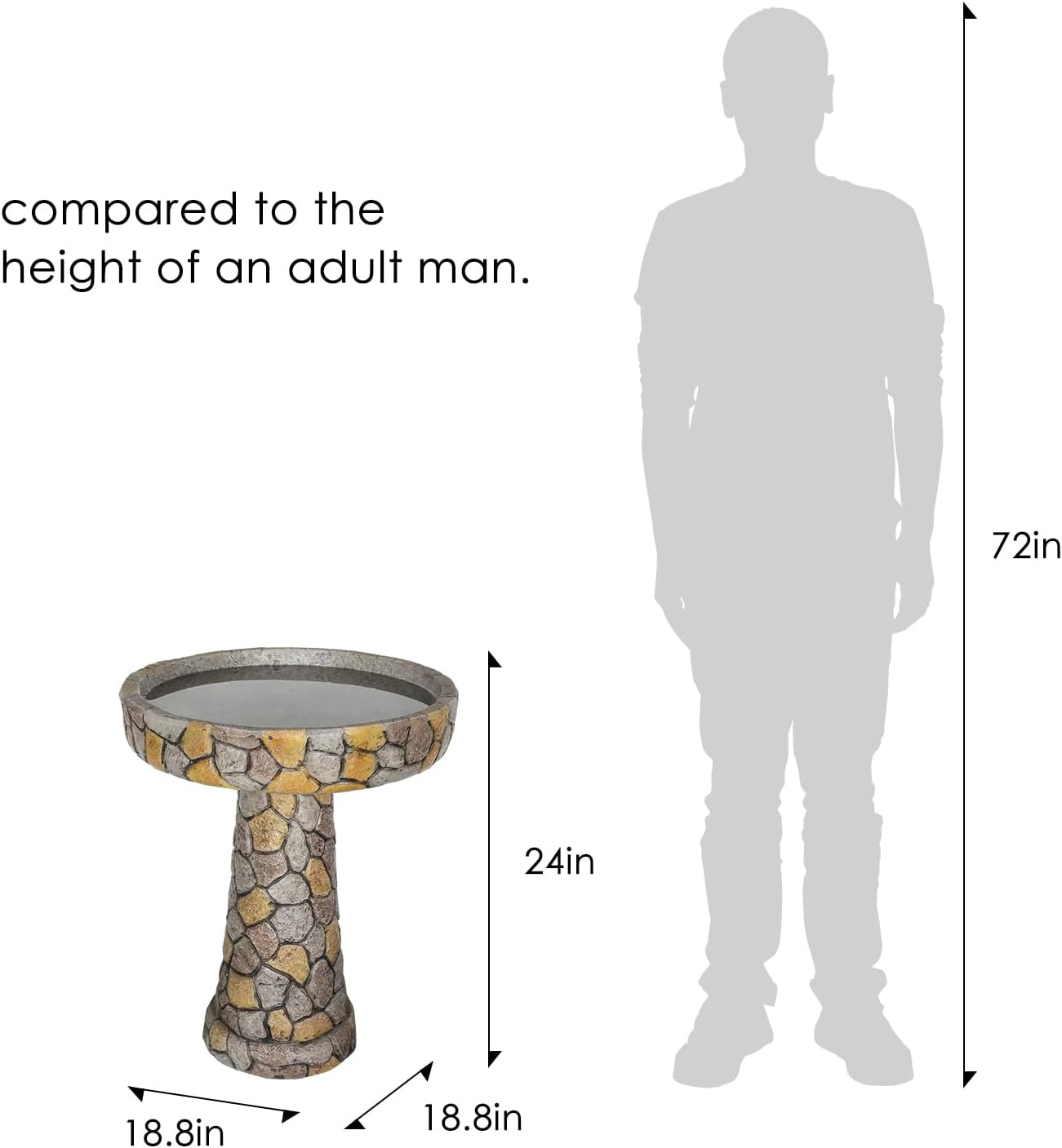 Outdoor Concrete Bird Bath - 24" H * 18.8" Φ Mosaic Stone Design BirdBath Perfect for Adding Interest to Garden, Patio, Backyard, Porch and Deck