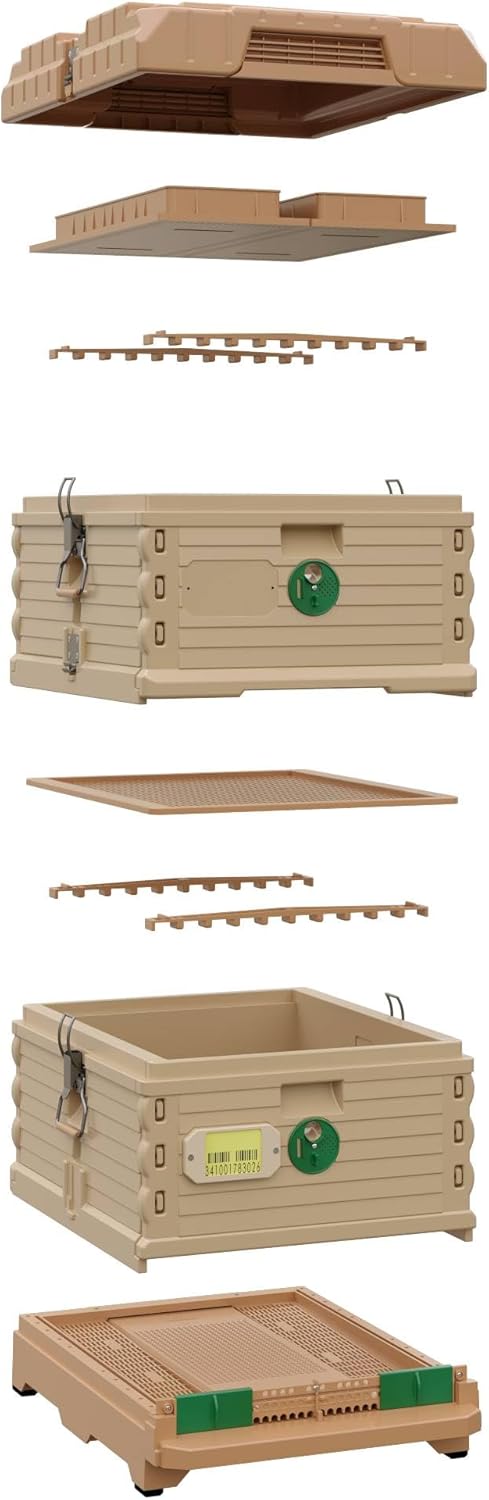 Ergo Insulated 10 Frame Bee Hive Set [NO Frames Included] (Double Deep, Tan Body Green Entrance)