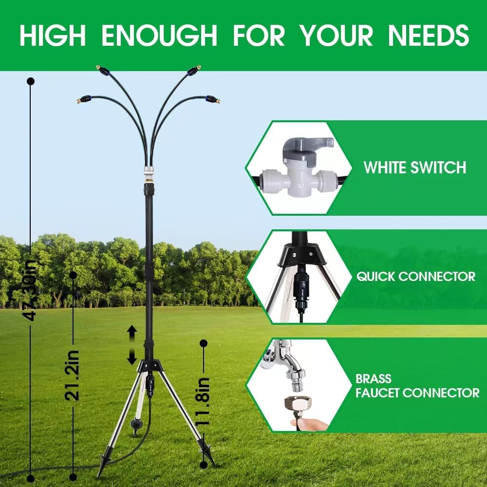 Standing Misters for Outside Outdoor Patio, 3 Adjustable Height,26.2FT Stand Misting System for Cooling Outdoor, Portable Stand Mister for Water Mist Playing, Patio Cooling, Backyard, Porch