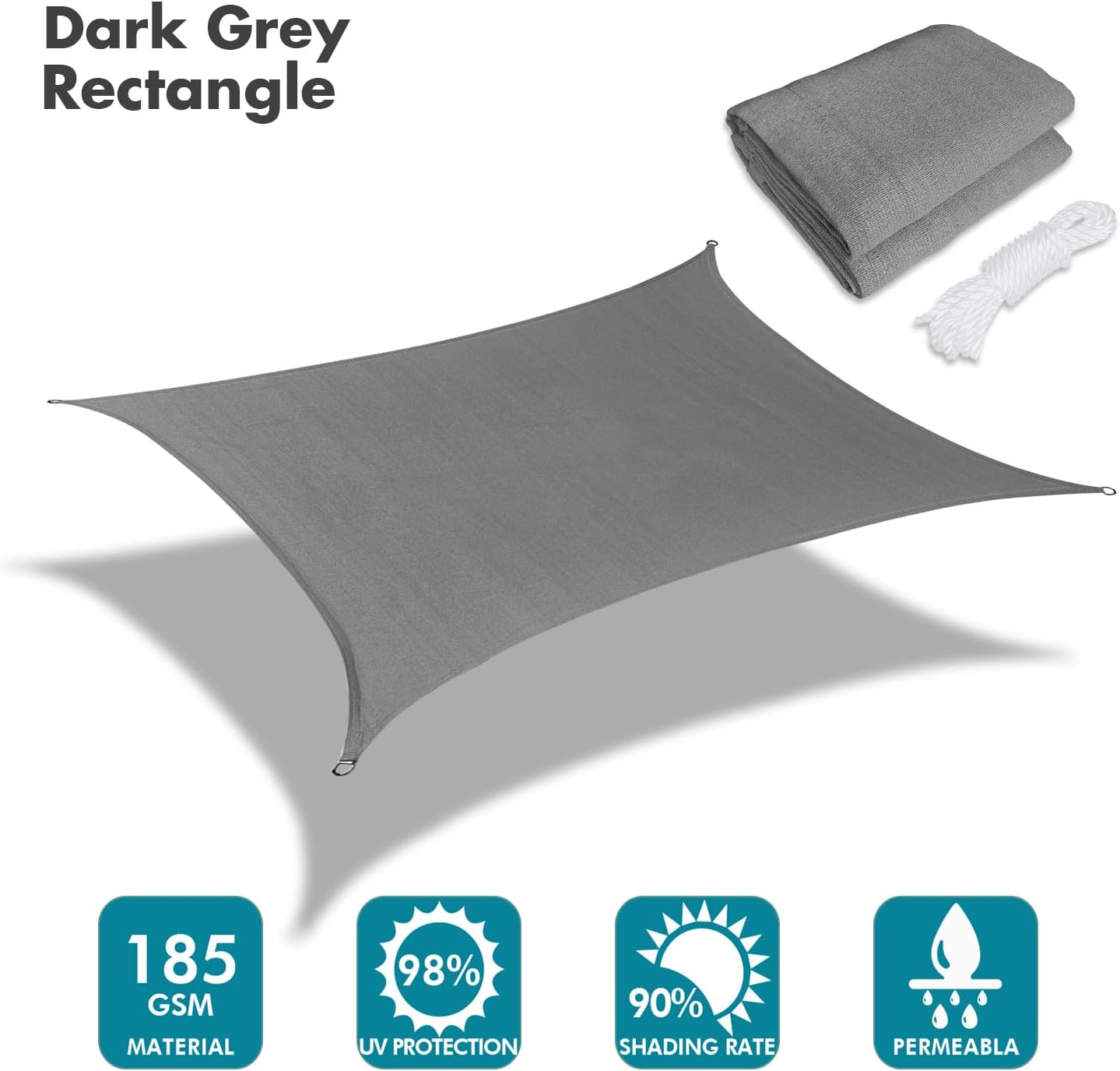 KANAGAWA 8'X14' Dark Gray Custom Size Sun Shade Sail Rectangle UV Block Canopy Cover for Patio Backyard Lawn Garden Outdoor (Customized Available)
