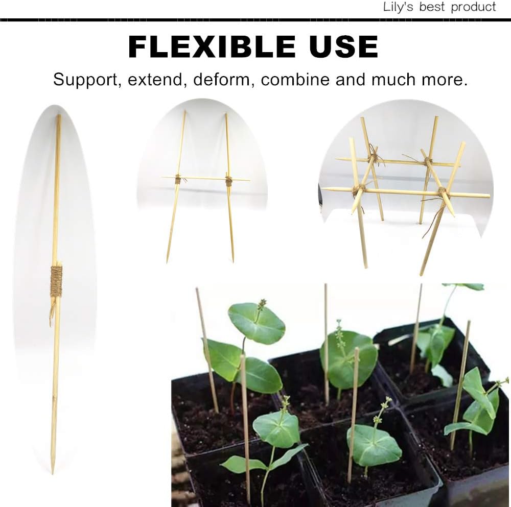 HOPELF 50 Pack 12" Bamboo Plant Stakes for Wood Garden Sticks，Wooden Plant Supports，Indoor Gardening Plant Supports，Floral Plant Support ，Potted Plants，Crafts, More Size Choices 8"/12"/16"