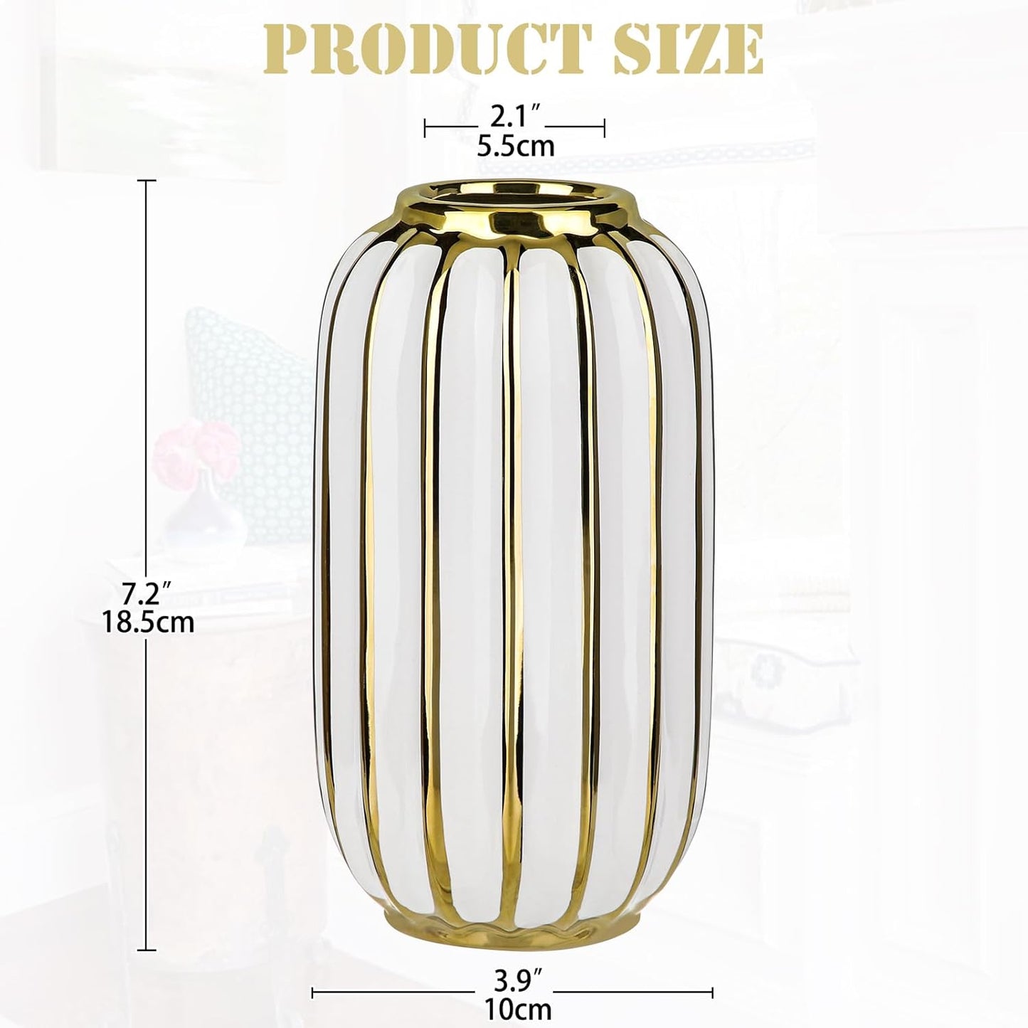 Briful Gold Plated Lantern Ceramic Vase Home Decor Creative Design Porcelain Decorative Flower Vase 8.66'' White Ceramic Vases for Wedding Anniversary Decoration