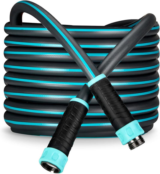 Hybrid Garden Water Hose 75 ft x 5/8”, Durable Heavy Duty Material, Kink-Free with Swivel Grips and Anodized Couplings, 700006 by New England Garden Tools