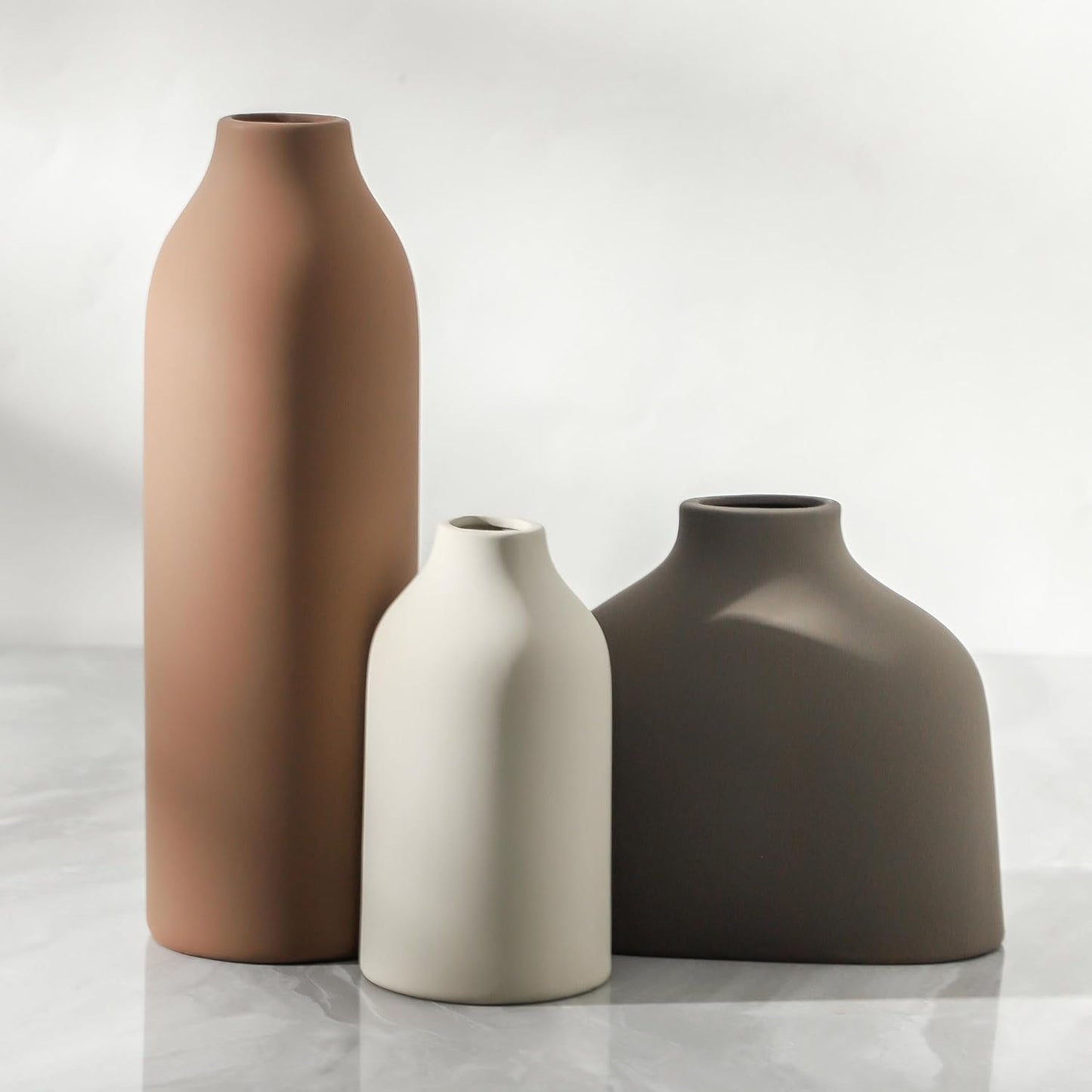 Ceramic Vase Set of 3,Flower Vase Home Decor,Rustic Modern Farmhouse Decor Pottery Vases, Pampas Grass Dried Fresh Flowers,Bedroom,Living Room,Bookshelf Decoration, Centerpiece Table Decor,Boho Decor.