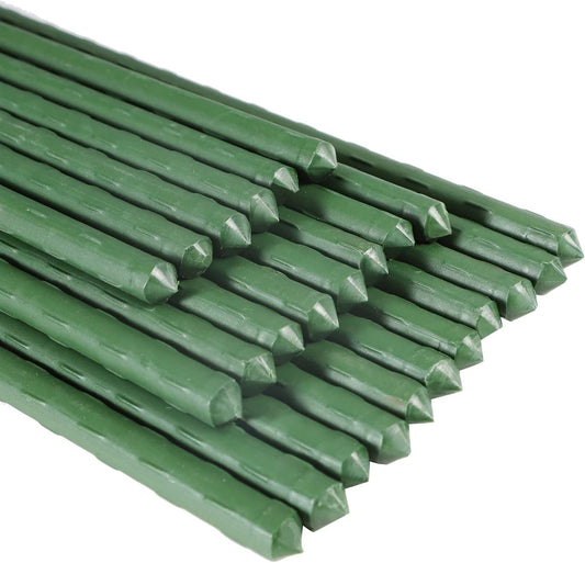 Garmeinea Garden Stakes 57 Inches Plastic Coated Steel Plant Stakes for Growing Climbing Plants, Pack of 25