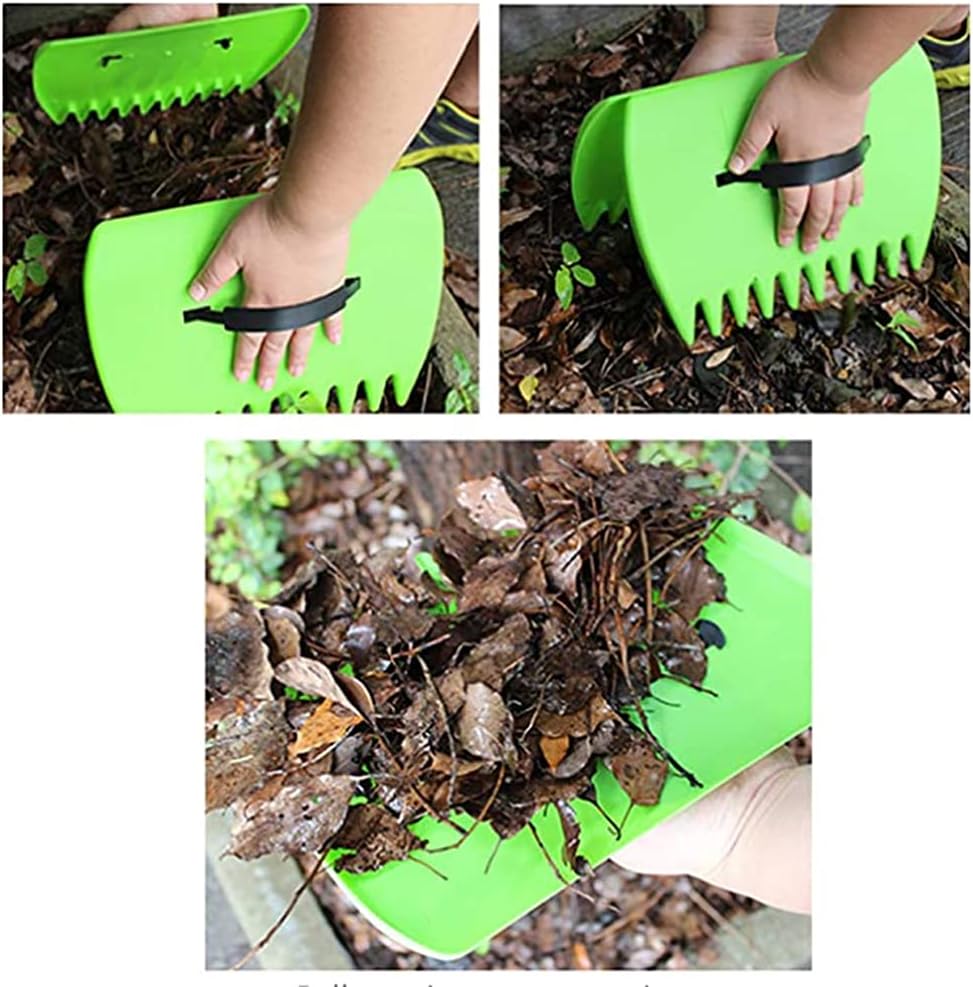 Garden and Yard Leaf Sops Hand Rakes, Large Sized, Multiple Use for Leaves, Lawn Debris and Trash Pick Up +1 pair of garden gloves, Light green-1