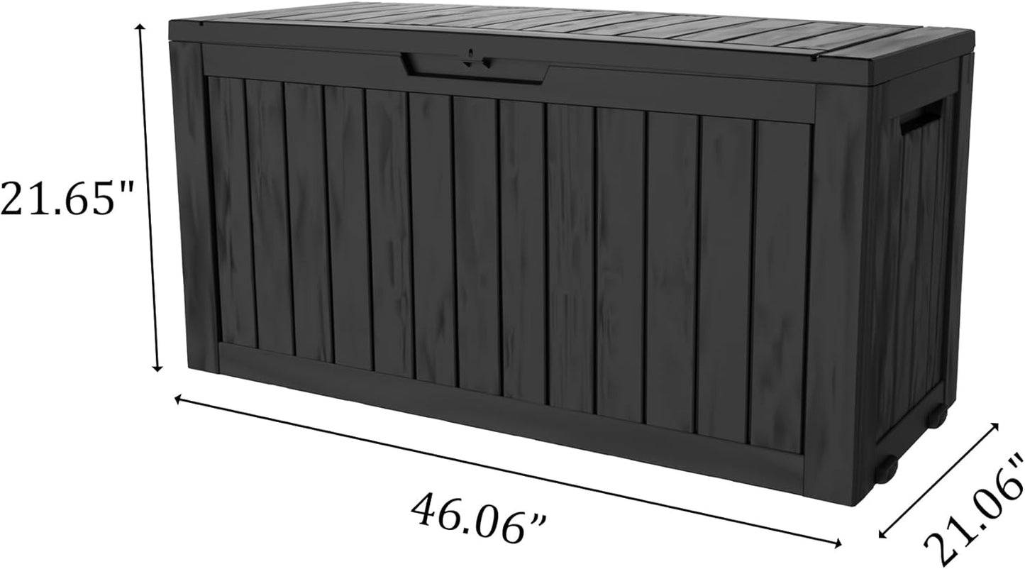 90 Gallon Waterproof Outside Storage Box - Patio Storage & Outdoor Deck Box, All-Weather Resin Chest for Pool/Garden Accessories, Lockable UV-Resistant, Jet Black