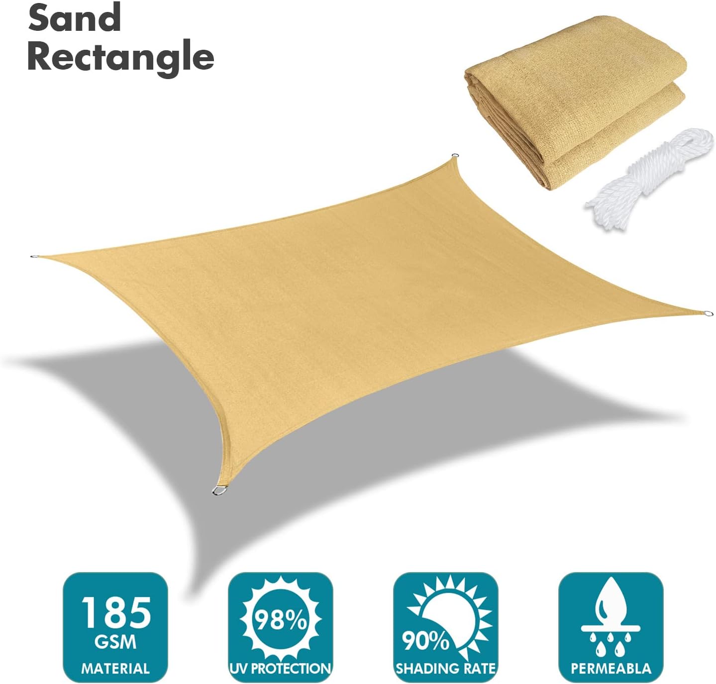 KANAGAWA 6'X10' Sand Custom Size Sun Shade Sail Rectangle UV Block Canopy Cover for Patio Backyard Lawn Garden Outdoor (Customized Available)