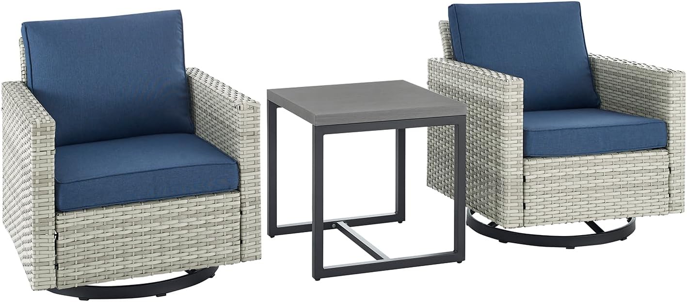 HUMMUH 3-Piece Patio Swivel Chairs,PE Wicker Outdoor Rocking Chairs Bistro Set with Side Table Porch Balcony Furniture with Cushions