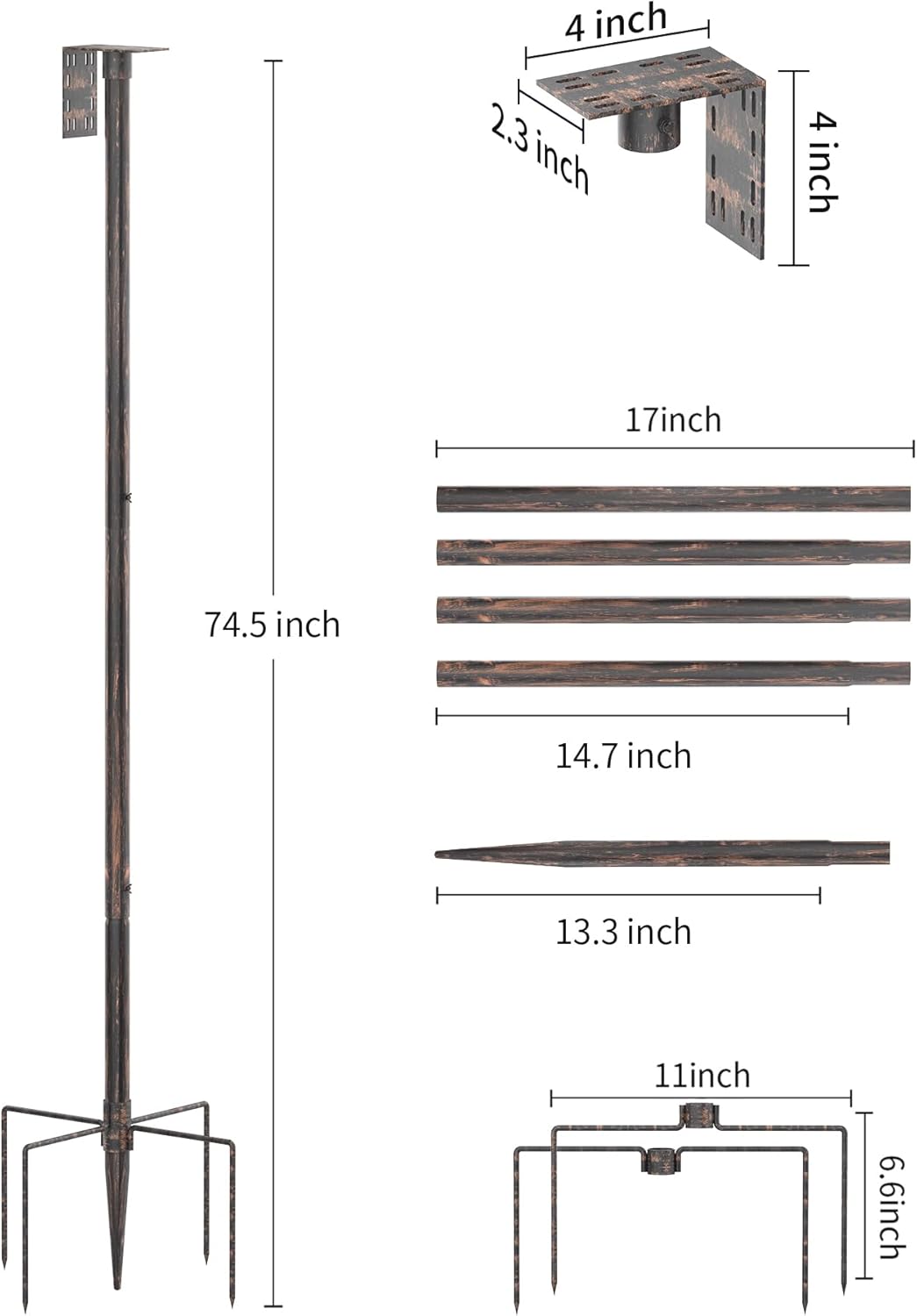 Bird Feeder Pole Stand – 74.5 Inch Height Feeding Station with 1-Inch Dia Heavy Duty for Hanging Feeders, Bird House Pole Mount Kit for Outdoor, Slip-Fit Connection，Copper Brushed