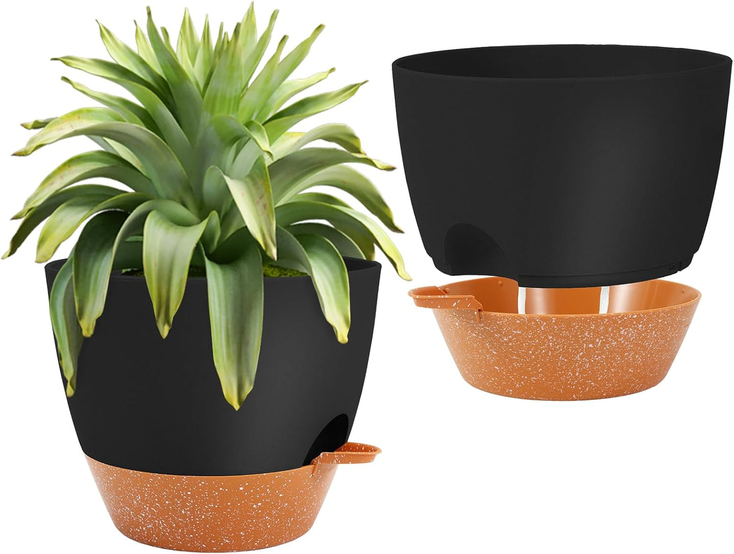 GARDIFE 10 inch Plant Pots,Self Watering Pots, 2 Pack Flower pots, Large Plastic Planters with Deep Reservior and High Drainage Holes for Indoor Outdoor Plants and Flowers, Black