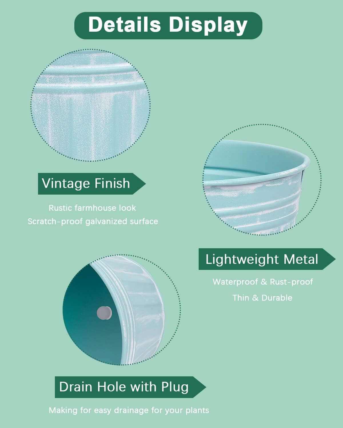 vensovo 6 Inch Cyan Blue Metal Rustic Flower Pots - 6Pcs Galvanized Planters with Drainage Hole and Rubber Plug, Rustproof Metal Bucket Plant Pots Farmhouse Vintage Style for Decor