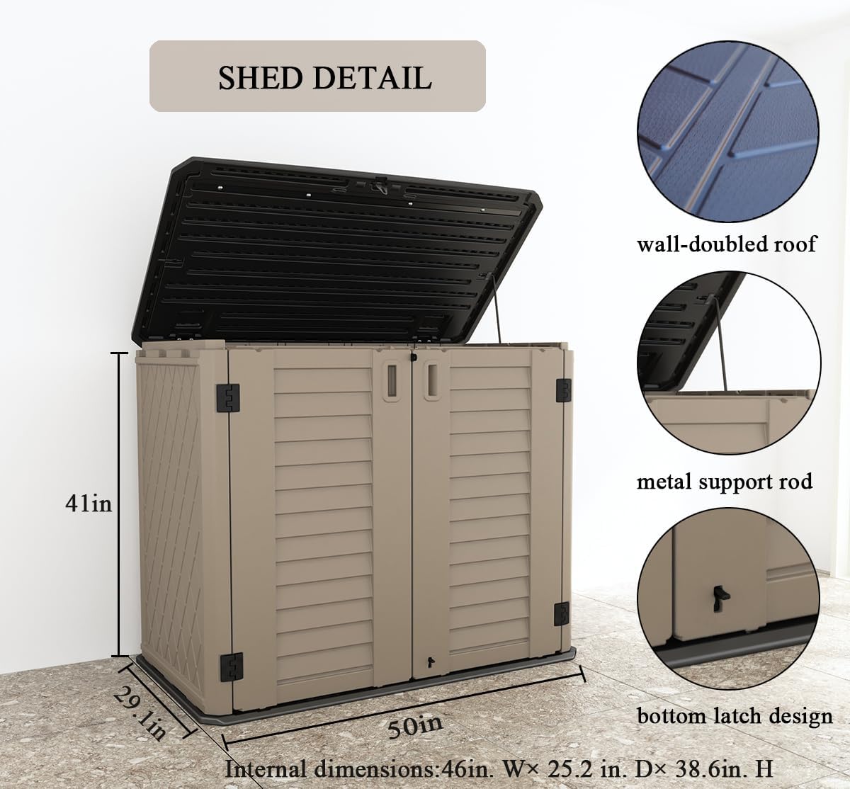 KINYING Outdoor Storage Shed - Horizontal Storage Cabinet Waterproof for Garden, Patio, Backyard, Storage Box for Easy Storage of Garbage Cans, Tools, Lawn Mower, 35 Cubic Feet,Dark Brown