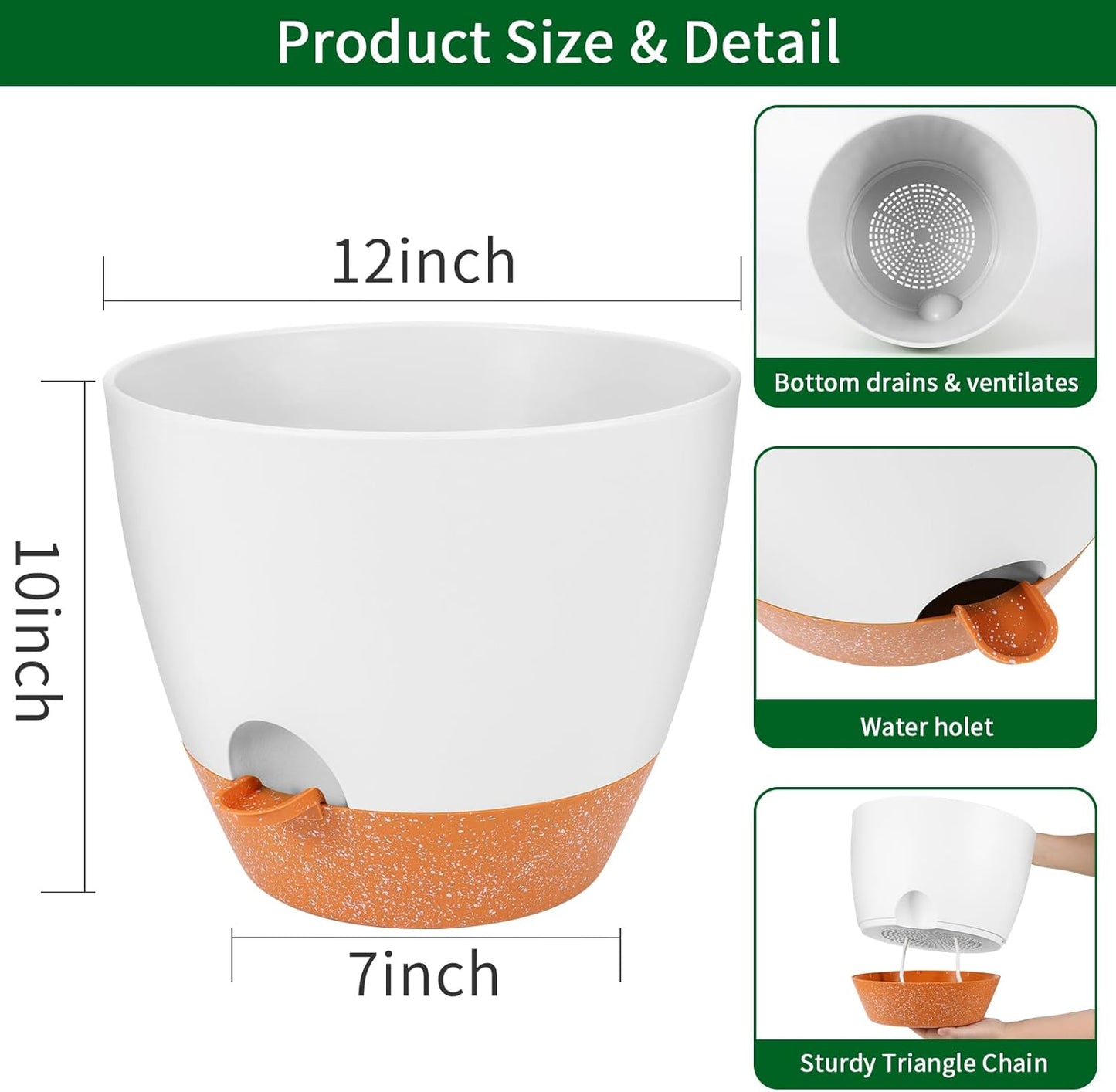 GARDIFE 12 inch planters, Plant Pots,Self Watering Pots, Large Plastic Flower pots with Deep Reservior and High Drainage Holes for Indoor Outdoor Plants and Flowers, White