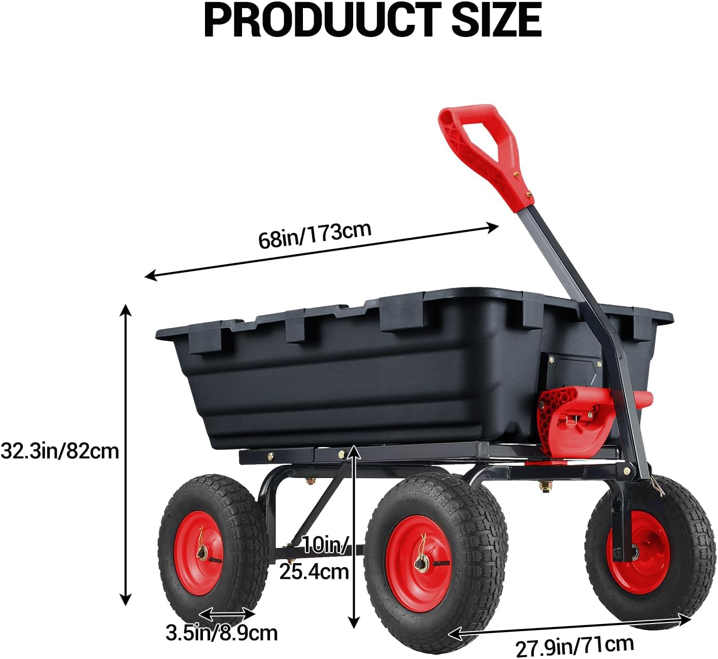 Heavy Duty Poly Utility Dump Wagon 180°Quick Release Dumping, 800 Lb Capacity Outdoor Wheelbarrow for Yard, Landscaping & Gardening