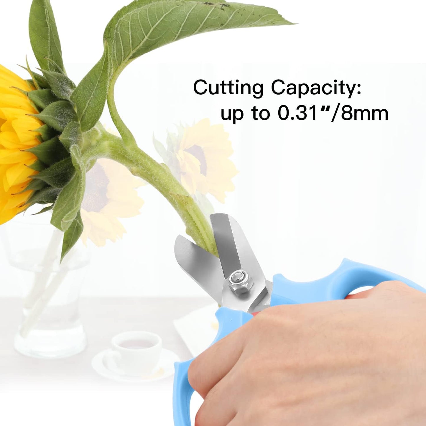 Flower Scissors, Strong Floral Shears, Premium Steel Garden Pruning Shears Floral Fruits Leaf Scissors Hand Pruner Snip Trimming Tool for Gardening Flower Arrangement, Light Blue