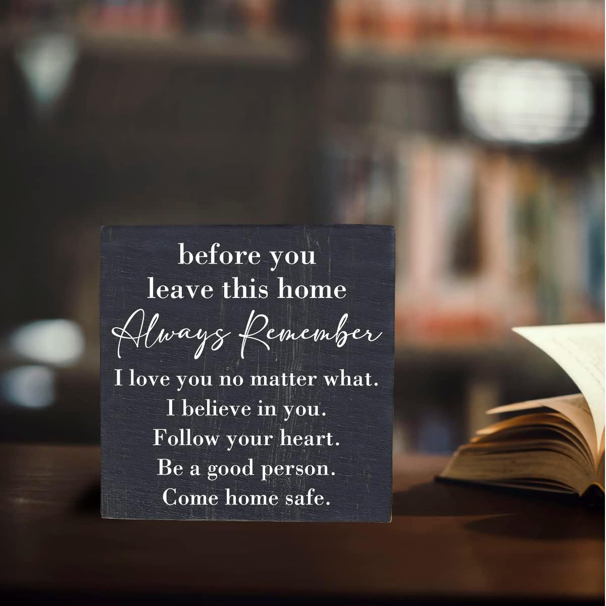 HTBIG Inspirational Home Farmhouse Desk Decor Wooden Box Sign Always Remember You are Braver Than You Think Rustic Black Wood Block Plaque Box Sign for Women Family Friends Shelf Table Decor