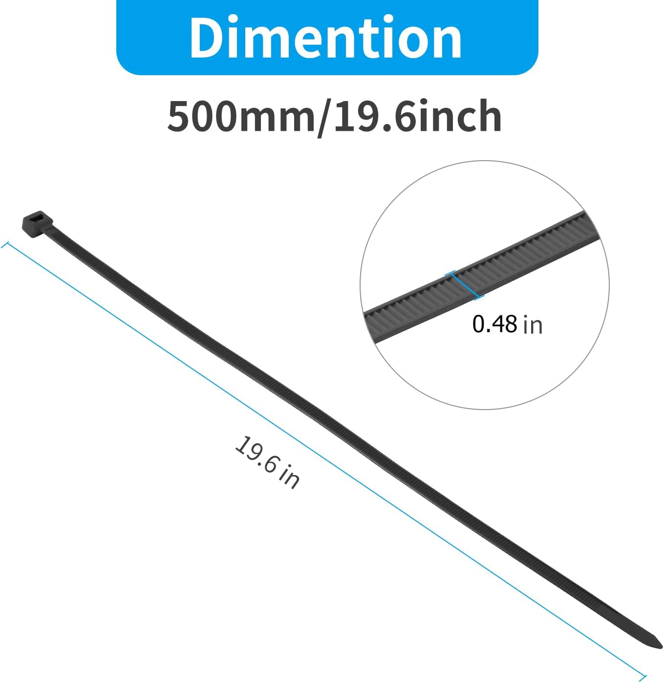 XINGO 20 inch Black Zip Ties Heavy Duty 40 PCS, 250 LBS Ultra Strong Plastic Wire Ties, Large Cable Ties Extra Long Tie Wraps, Indoor and Outdoor UV Resistant