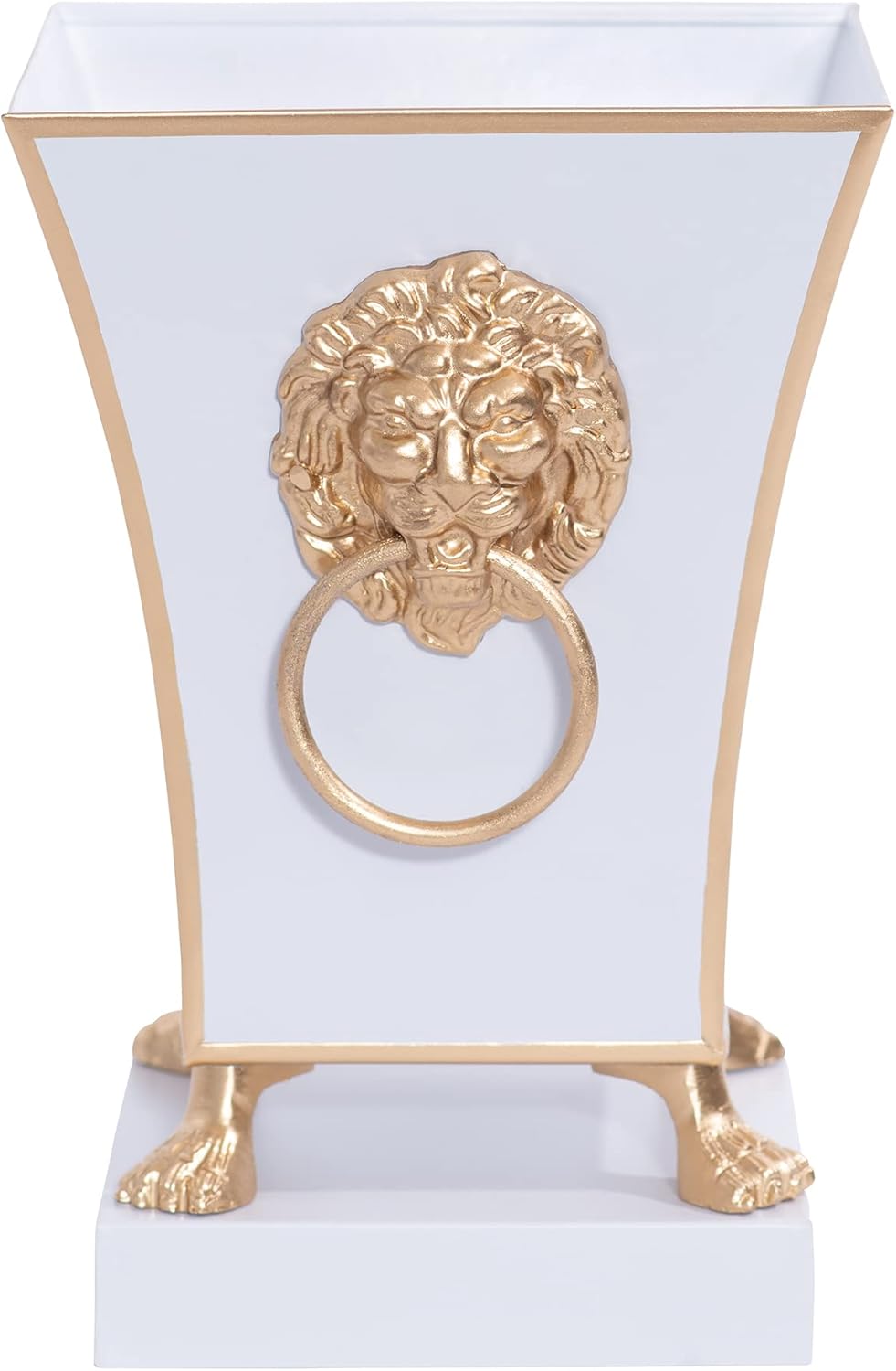 Jaye's Studio Regency Line, Paws & Claws, Decorative Square Cachepot & Planter, Gold Trim & Finish, Hand-Painted, Handcrafted Metal, Luxury Indoor Planter, Size 5x5x9 (White)