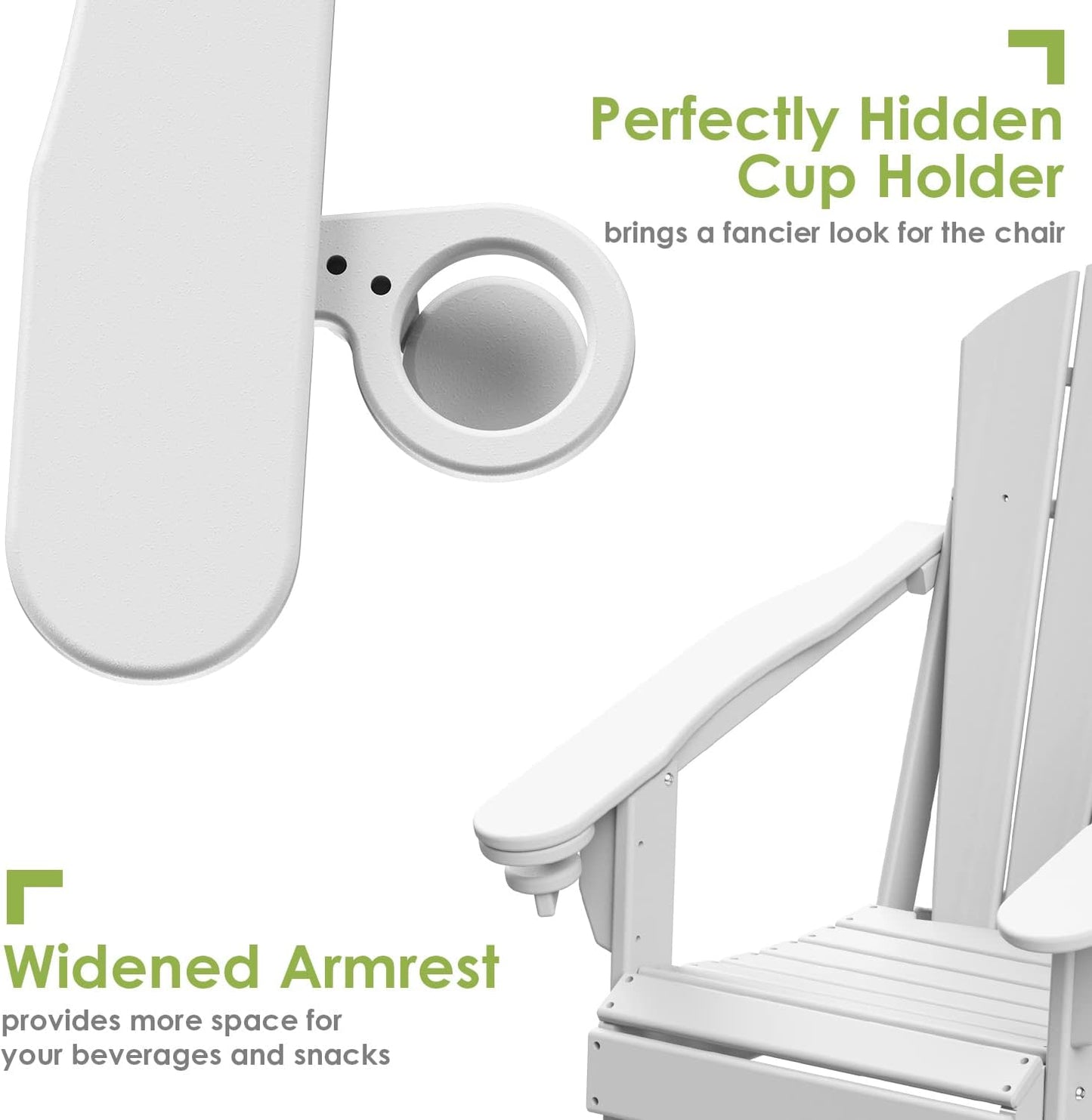 GREENVINES Folding-Adirondack-Chairs-Set-of-6 | HDPE Plastic | Fire Pit Chair | All Weather | Cup Holder | White | for Deck Backyard Patio Outdoor Garden