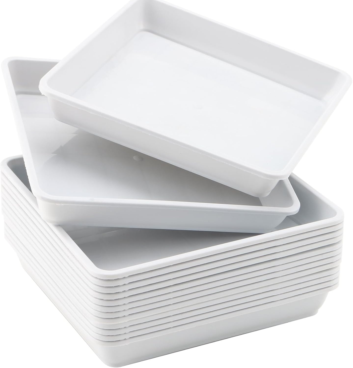 JOIKIT 15 PCS 11.4 x 11.4 Inch Square Plant Saucer, Plastic Plant Saucer Drip Tray, Square Flower Pot Tray for Indoors and Outdoor Plant Pots, 1.6 Inch Deep, White