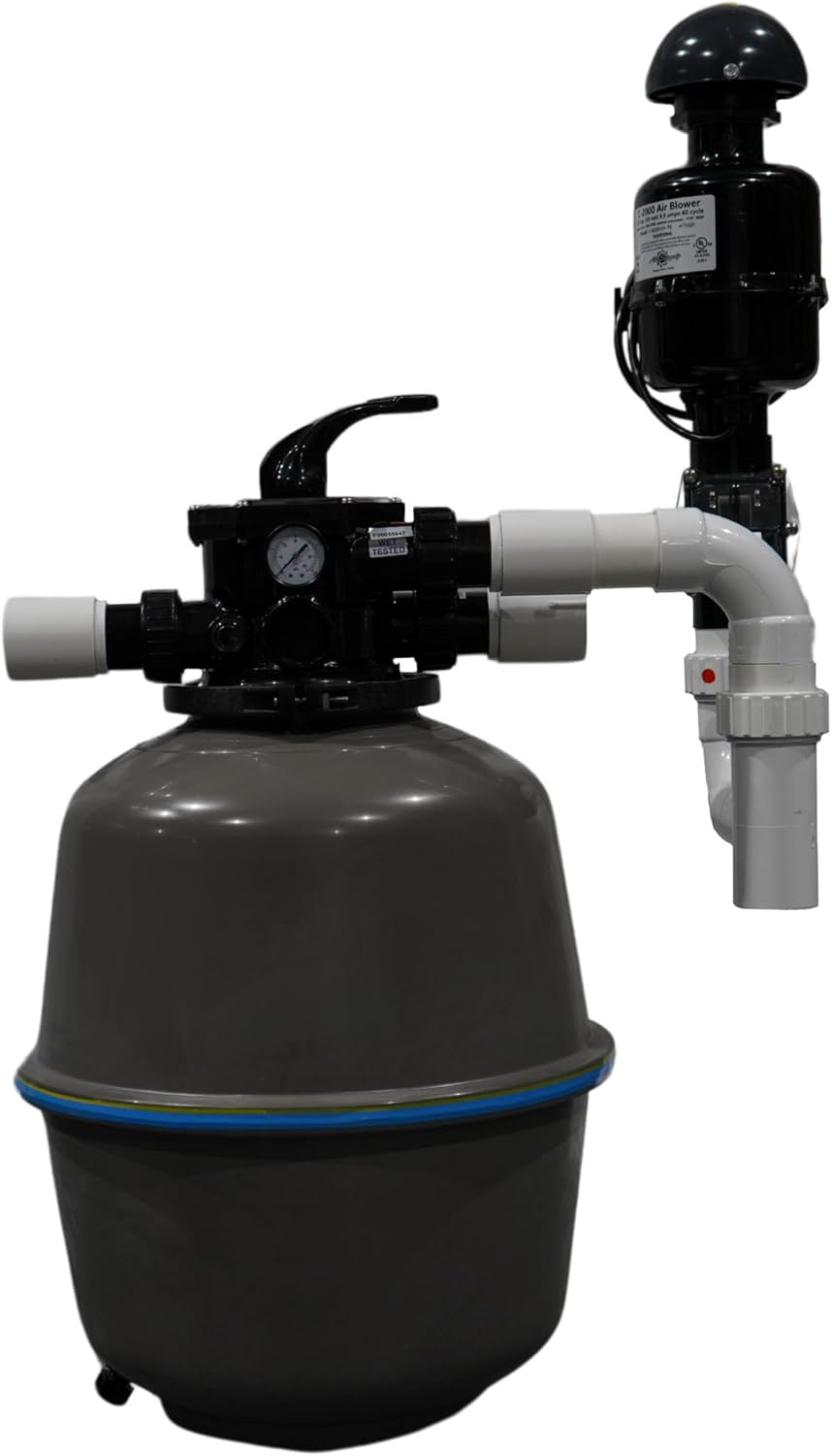 HALF OFF PONDS Simply Clear Koi Pond Filter System with 2HP Blower – Filters Ponds Up to 2,500 Gallons – Bio Comb Media, 6-Way Valve, Pressure Gauge- Mechanical & Biological Filtration