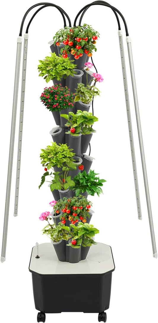 Hydroponic Growing Tower System Kit, 40-Plant Vertical Hydroponics Garden Tower with LED Grow Light, for Outdoor Indoor Herbs Fruits Vegetables Smart Garden Planter Kit