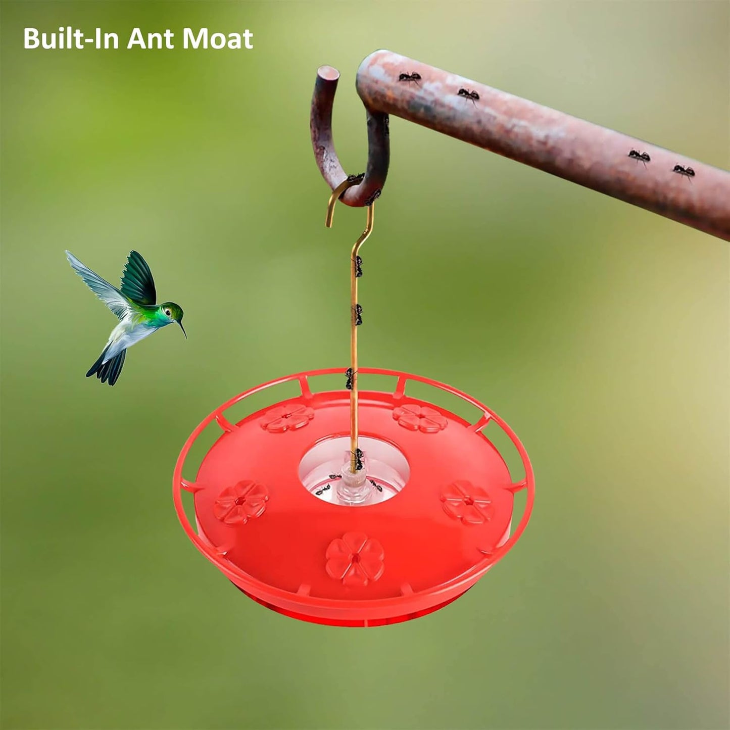 Hummingbird Feeders for Outdoors Hanging (2 Pack), 5 Feeding Ports 16 oz Plastic Hummingbird Feeder, Bee-Proof Leak-Proof No Drip, Easy to Clean with Cleaning Brushes
