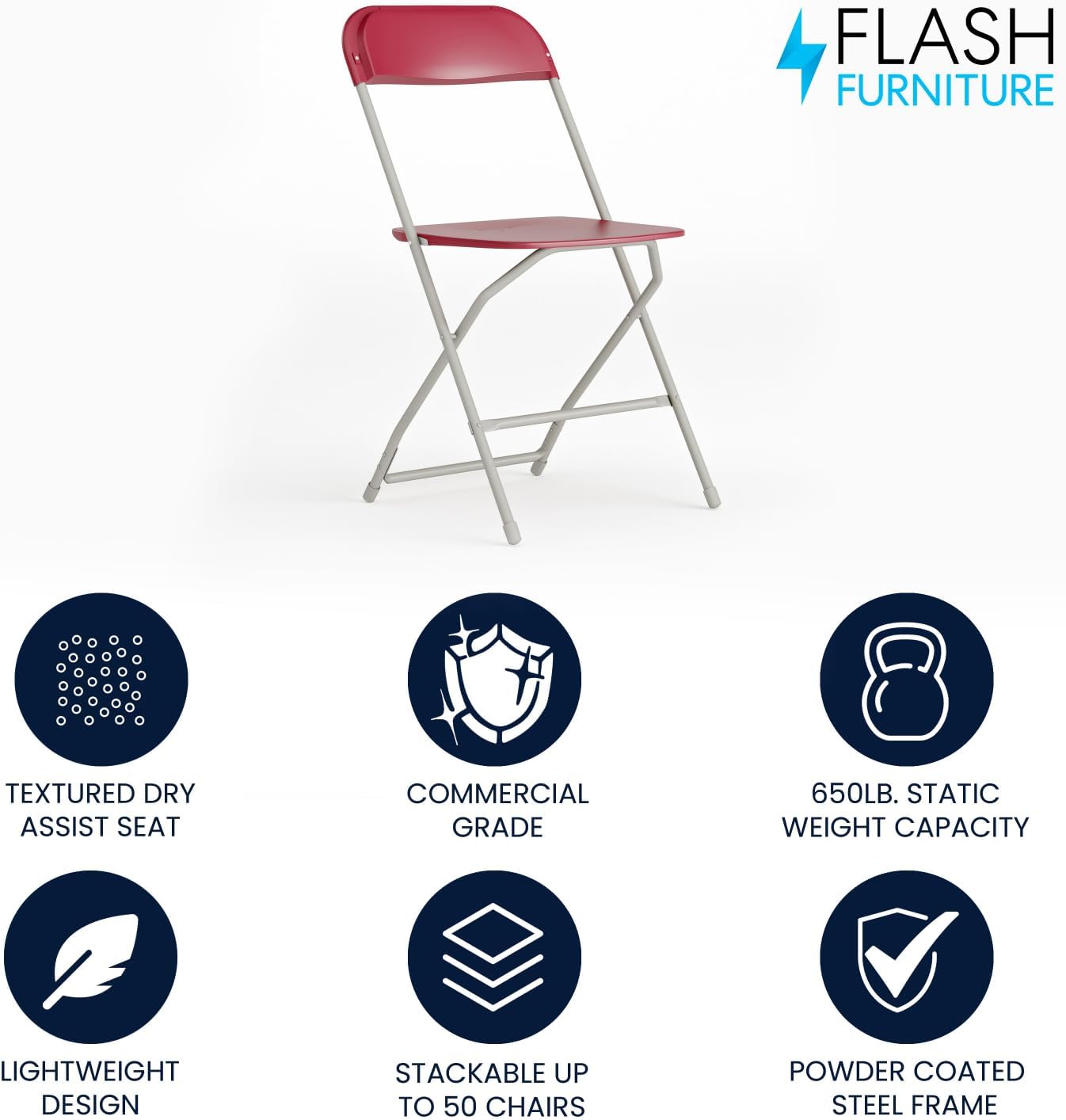 Flash Furniture Hercules Series Plastic Folding Chair - Red - 650LB Weight Capacity Comfortable Event Chair - Lightweight Folding Chair